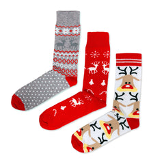 Polka Dot Holiday Socks Gift  3 Pairs for Mom Christmas Socks Box Red Santa Reindeer Printed Socks for Family, Xmas Gift Ideas for Her