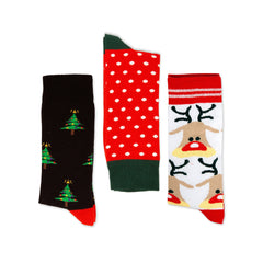 Christmas Family Socks Set 3 Pair White Deer Face Socks, Polka Dot Socks, Tree Socks New Year Gift for Mom Soft Feet Socks Gift for Employee