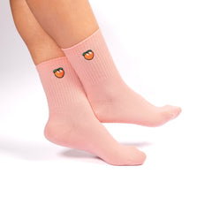 Peach Pink Women Socks, Embroidered Peachy Soft Socks, Womens Socks Gift for Pajamas Party, Bff Gift for Christmas, Honey Moon Gift Socks