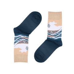 Great Wave Socks, Art Painting Hokusai Birthday Socks, Elegant Gift for Christmas Famous Art Prints Cotton Socks, New Year Gift Socks Crew