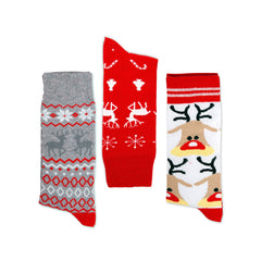 Polka Dot Holiday Socks Gift  3 Pairs for Mom Christmas Socks Box Red Santa Reindeer Printed Socks for Family, Xmas Gift Ideas for Her