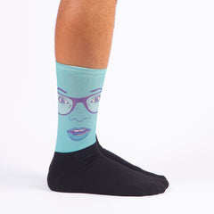 Funny Face Socks Women With Glasses, Employee Christmas Gifts Design Socks, Blue Cotton Ankle Socks for New Year, Bestfriend Gift Soft Socks