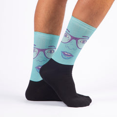 Funny Face Socks Women With Glasses, Employee Christmas Gifts Design Socks, Blue Cotton Ankle Socks for New Year, Bestfriend Gift Soft Socks