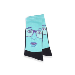 Funny Face Socks Women With Glasses, Employee Christmas Gifts Design Socks, Blue Cotton Ankle Socks for New Year, Bestfriend Gift Soft Socks