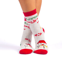 Snowman White Socks, Happy New Year Novelty Warm Socks for Teacher Gifts, Winter Fun Socks for Christmas Gift, Great Socks for Grandma Gifts