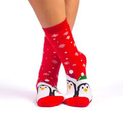 Cute Penguin Socks Couple Gifts for Christmas Red Fluffy Animal Socks for Women Gift Unisex Crew Custom Sock Gift for Employee Gift for Her