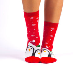 Cute Penguin Socks Couple Gifts for Christmas Red Fluffy Animal Socks for Women Gift Unisex Crew Custom Sock Gift for Employee Gift for Her