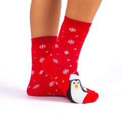 Cute Penguin Socks Couple Gifts for Christmas Red Fluffy Animal Socks for Women Gift Unisex Crew Custom Sock Gift for Employee Gift for Her