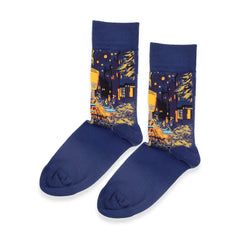 Van Gogh Socks, Museum Art Lovers Cotton Socks, Cafe Terrace at Night Print Socks Gift for Art Teacher , Christmas Tree Gift for Family