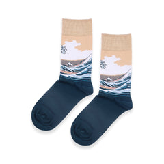 Great Wave Socks, Art Painting Hokusai Birthday Socks, Elegant Gift for Christmas Famous Art Prints Cotton Socks, New Year Gift Socks Crew