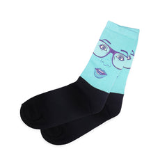 Funny Face Socks Women With Glasses, Employee Christmas Gifts Design Socks, Blue Cotton Ankle Socks for New Year, Bestfriend Gift Soft Socks