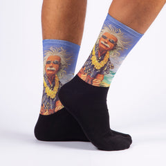 Einstein Holiday Socks, Hawaii Flowers Funny Socks Christmas Gift for Dad Funky Traveler Gift Socks Geek Gift Adult Crew Socks for New Year