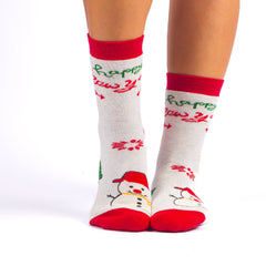 Snowman White Socks, Happy New Year Novelty Warm Socks for Teacher Gifts, Winter Fun Socks for Christmas Gift, Great Socks for Grandma Gifts